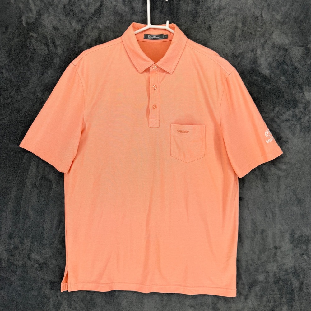 Straight Down Mens‎ Large Coral Orange Rams Hill Logo Golf Polo Shirt RN 95016